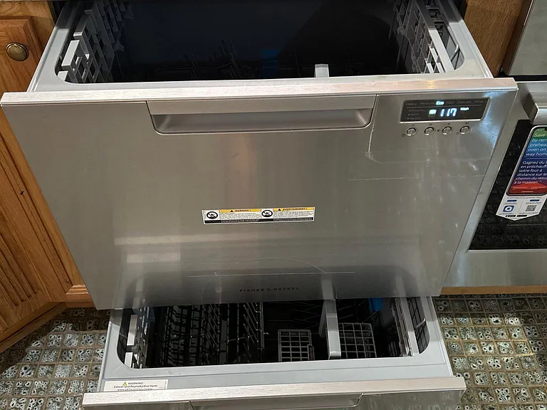 Fisher Paykel 2-drawer dishwasher. Great for smaller loads or to start washing after the first course!