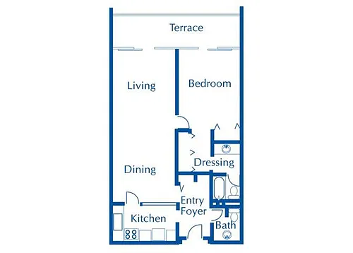 Floor plan One Bedroom, 1.5 Bathroom