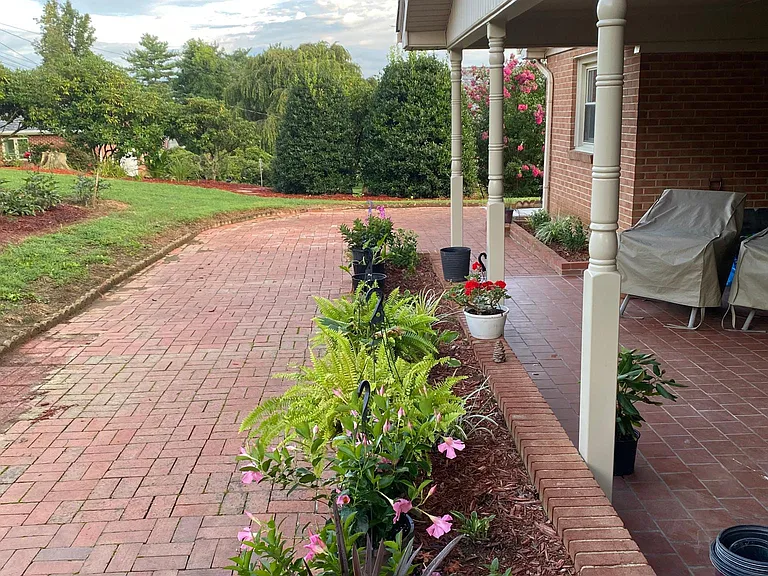 Covered porch and patio out back.