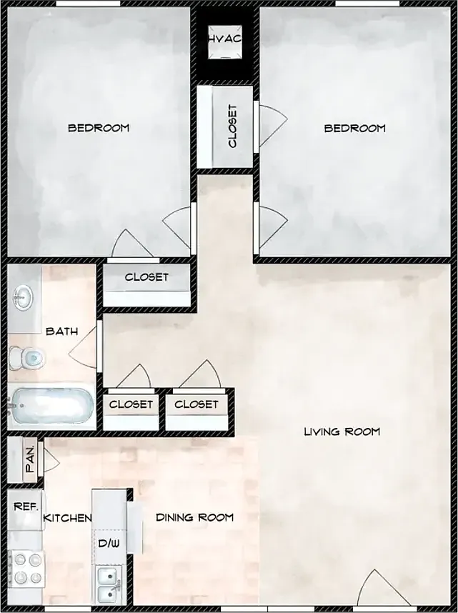Floor plan 2 Bed x 1 Bath