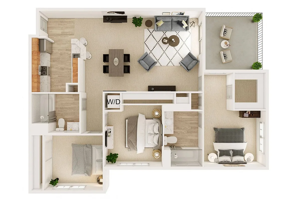 Floor plan 3 Bedroom, 2 Bath A