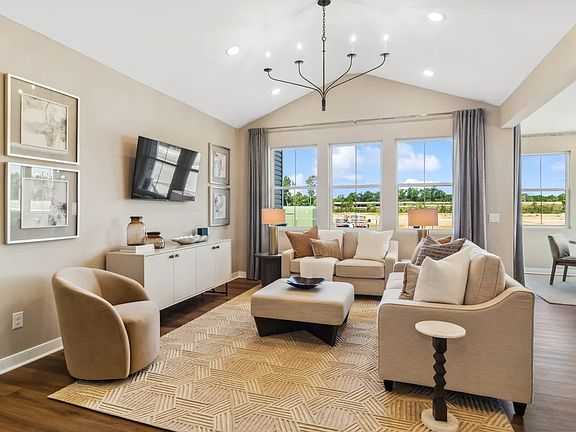 Great room with vaulted ceiling