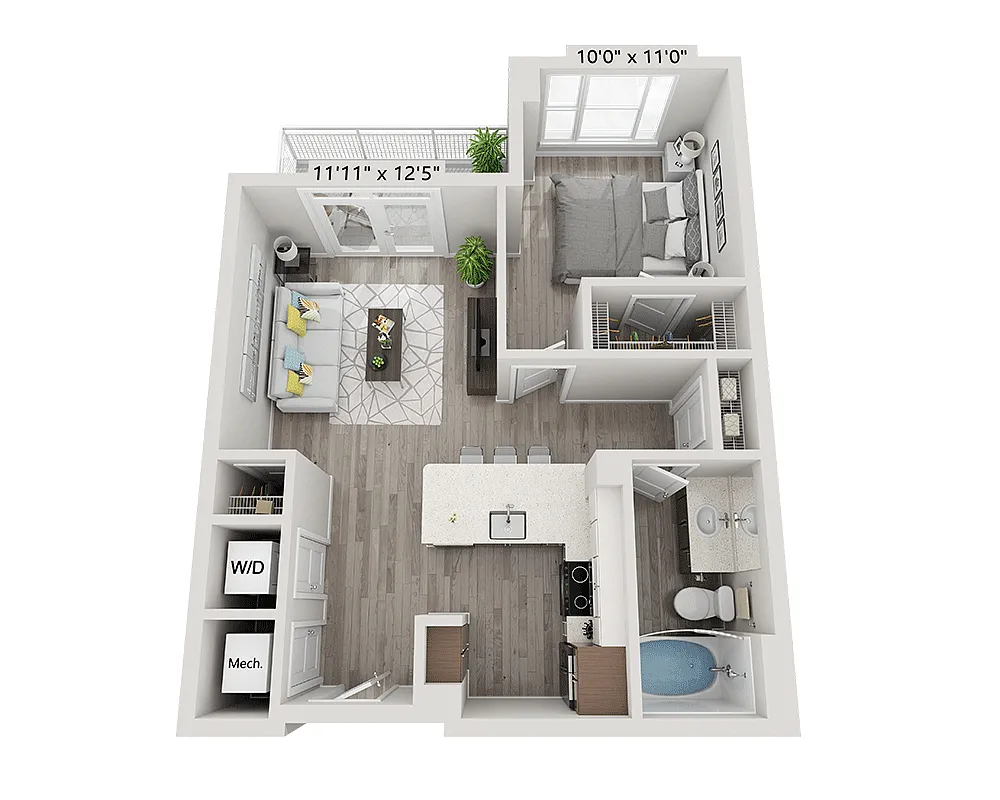 Floor plan One Bedroom A1B