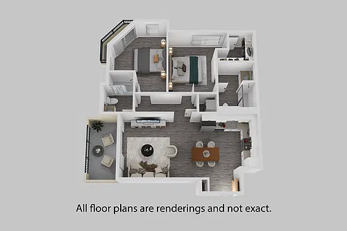 Floor plan Two Bedroom + Two Bathroom 985 sf