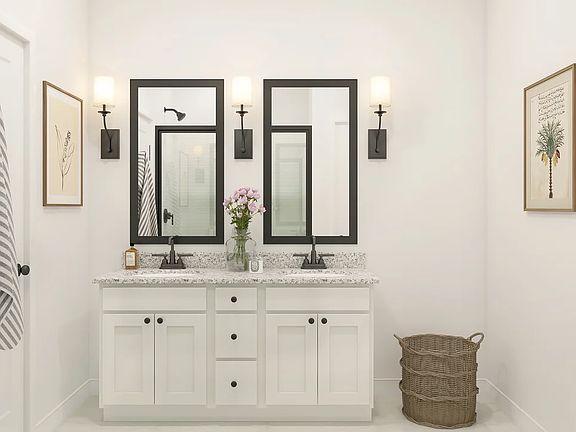 Primary bath with vanity featuring dual sinks