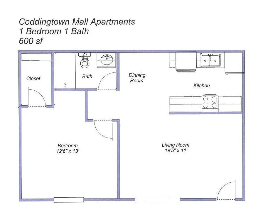 Floor plan 1 Bed 1 Bath - Downstairs with Upgraded Amenities