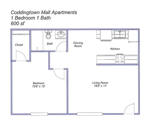 Floor plan 1 Bed 1 Bath - Downstairs with Upgraded Amenities
