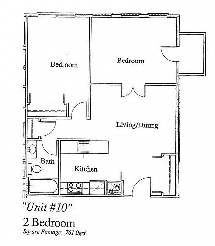 Floor plan 2-Bed/1-Bath