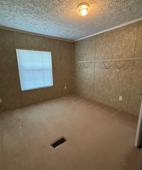 bedroom with shelves