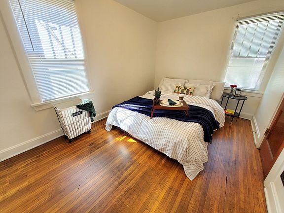 Master bedroom. Note: trim has been painted dark grey, same as second bedroom.