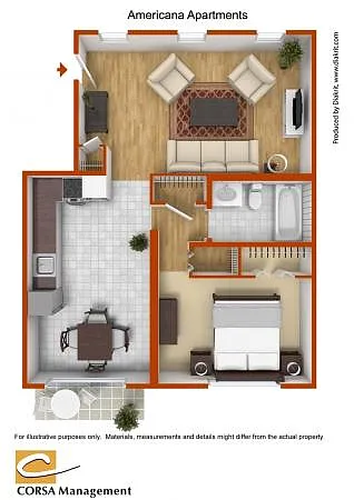 Floor plan 1 Bed With Patio-Terrace