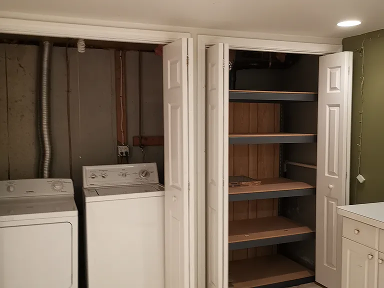 A half-finished basement can be used as a gust room, office, or entertaiment room