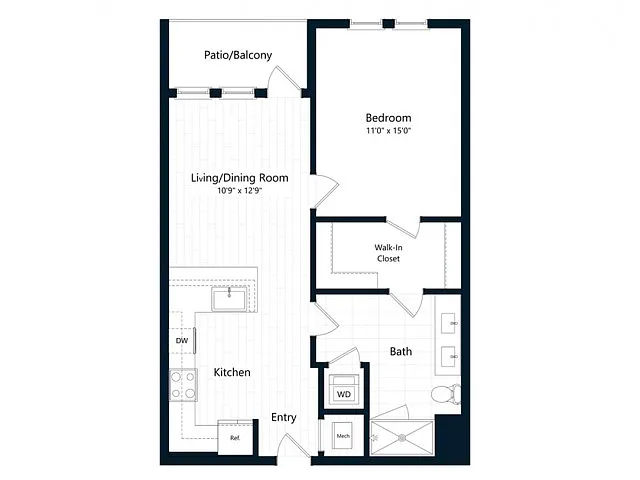 Floor plan One Bedroom One Bath (710 SF)