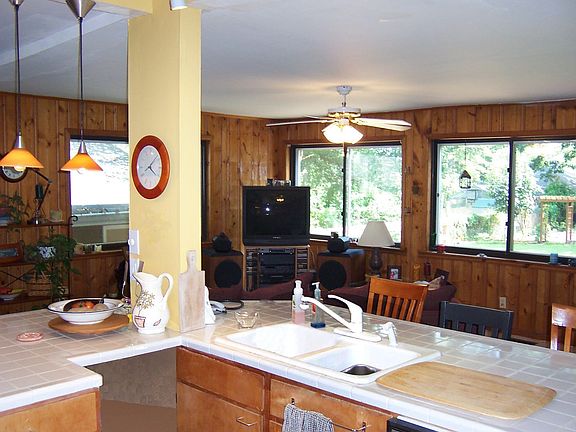 Kitchen overlooks living room