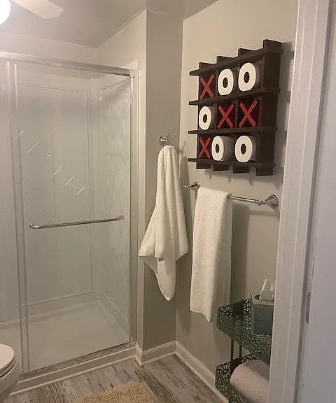 Basement bathroom with a rain shower faucet