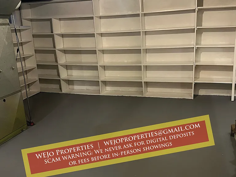 Basement view 2 - built in shelving for storage