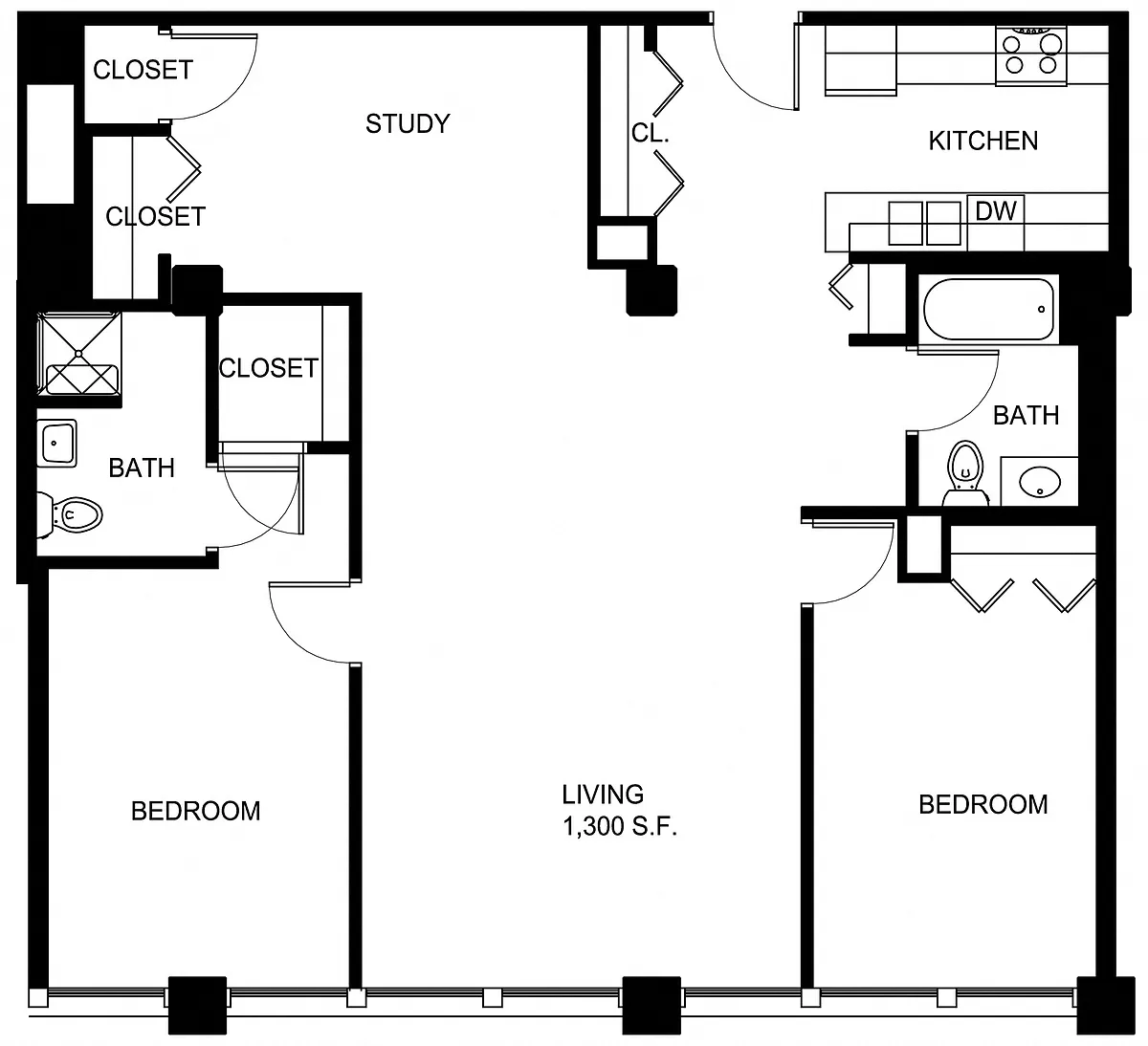 Floor plan 2 Bed/2 Bath Den-P BD1-3