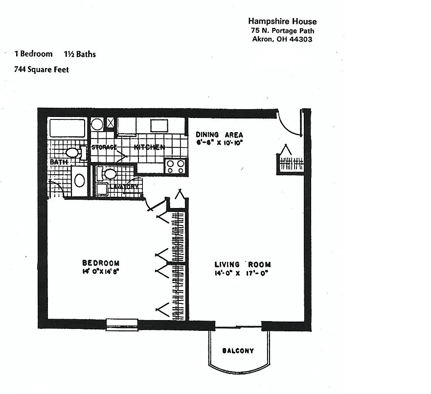 Floor plan 1 bedroom 1 and a half bath