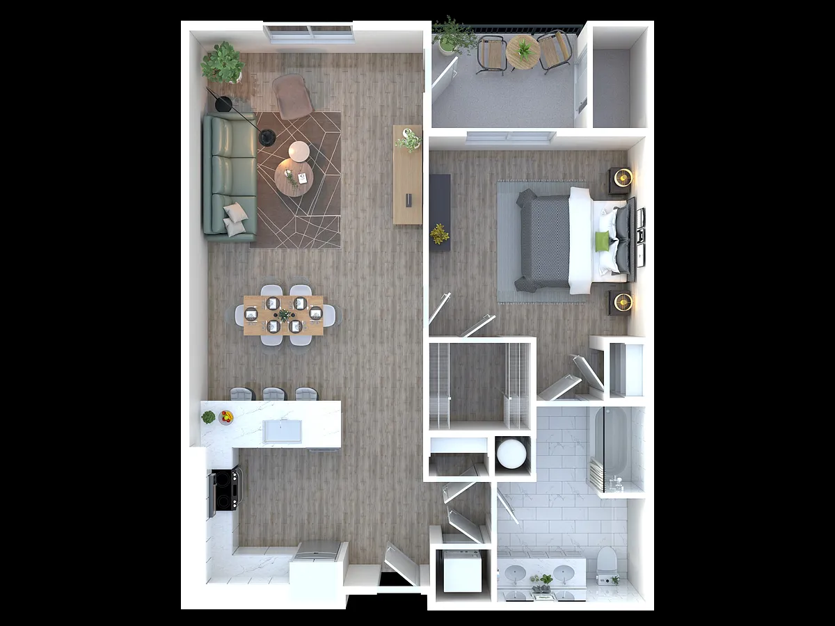 Floor plan 1BD, 1BA DLX
