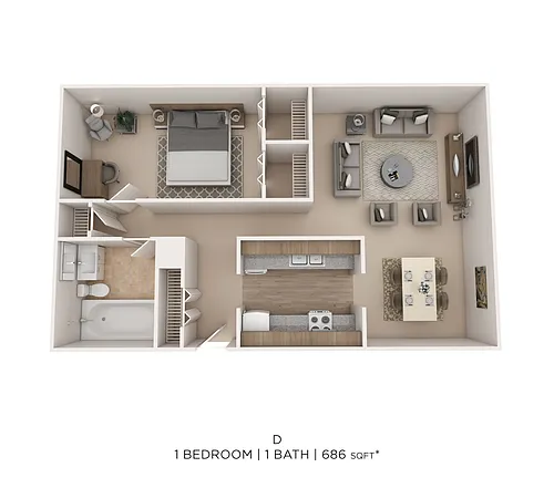 Floor plan One Bedroom - 686 sqft