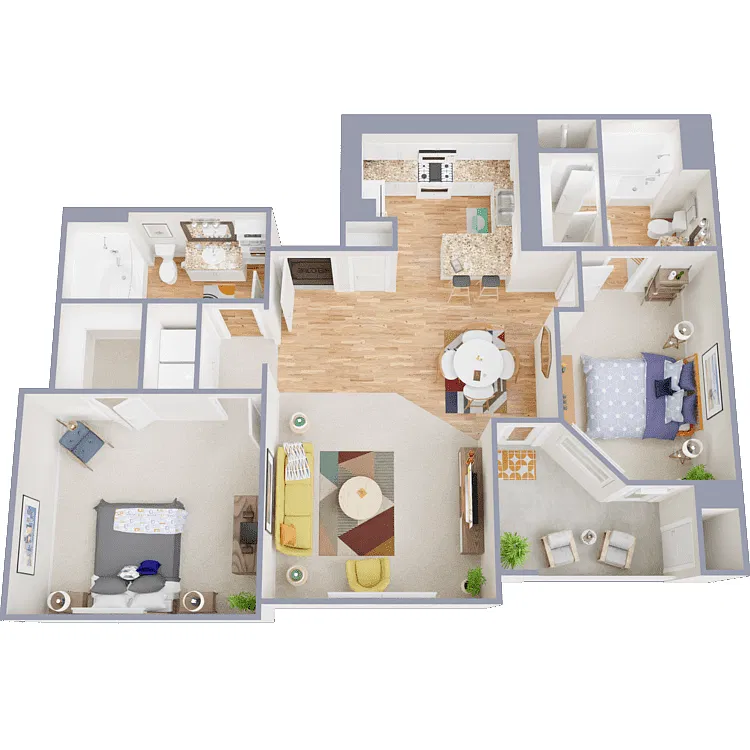 Floor plan Two Bedroom Two Bath Model C