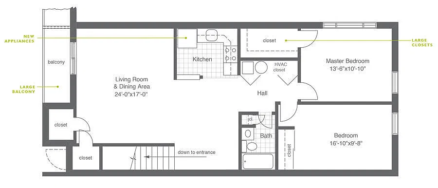 Floor plan 2 Bed | 1 Bath