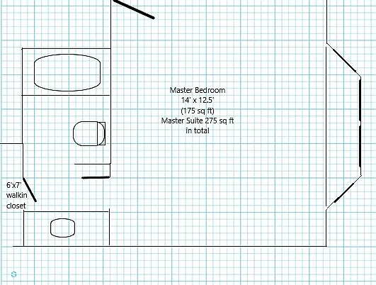 Primary Bedroom Suite floor plan, includes private primary bathroom and walk in closet. Private space for occupant of primary bedroom.