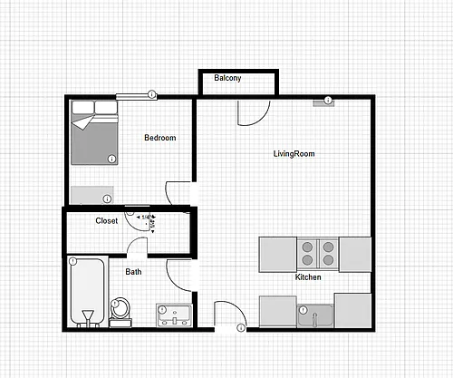 Floor plan 1 Bed 1 Bath