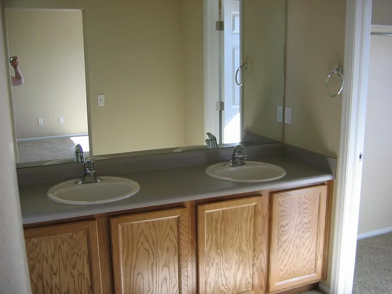 Upstairs bath detail, LVP is now installed in the primary bedroom, bathroom, and closet.