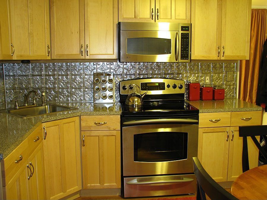 modern kitchen with stainless steel appliances