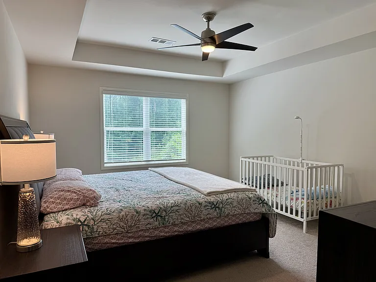 Primary bedroom with tray ceiling