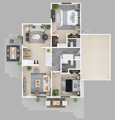 Floor plan Sebastian - 2x2 - 1060 sq. ft. with Garage