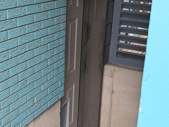 Entry stairwell door with dog door.