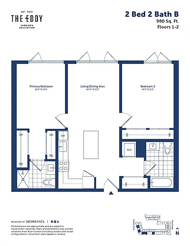 Floor plan 2 Bed 2 Bath B