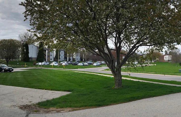 Building, parking, shopping center, and neighborhood
