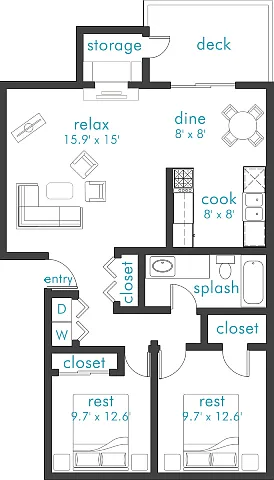 Floor plan 2 Bed 1 Bath
