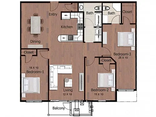 Floor plan 3 Bedroom 2 Bathroom