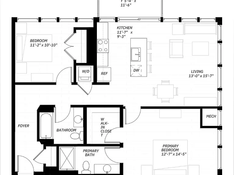 2 Bed D floor plan District 1860