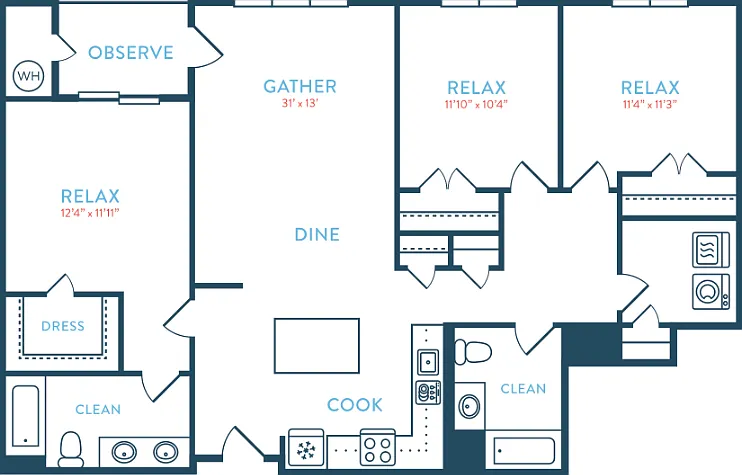 1399 Waypointe C1 Floorplan Diagram