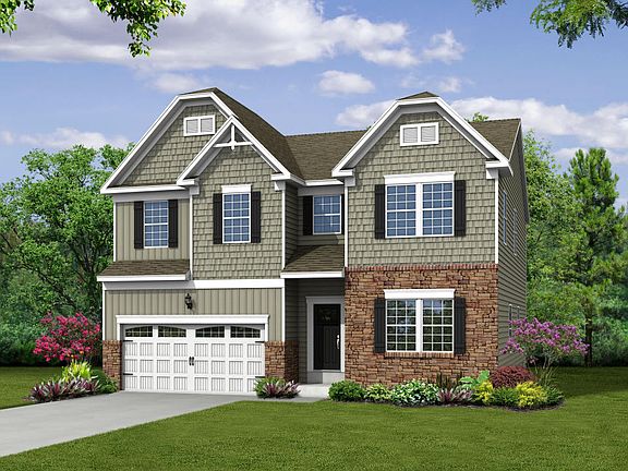 Elevation K Opt Carolina Partial Stone Front, Porch, Garage Door