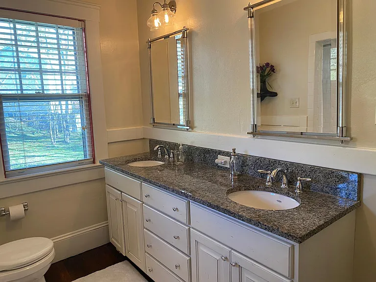 Double main bath vanity and spa shower