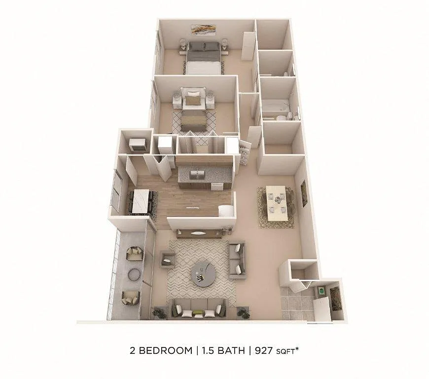 Floor plan Two Bedroom 1.5 Bath - 927 sqft