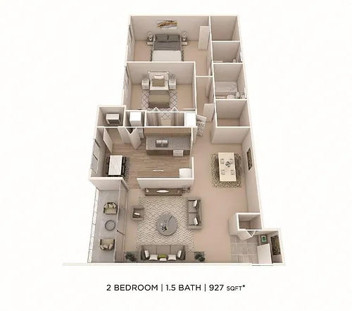Floor plan Two Bedroom 1.5 Bath - 927 sqft