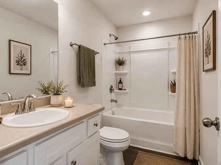 Secondary suite bathroom with a tub and shower combination
