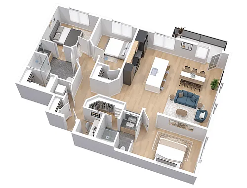 Floor plan 3-Bedroom, 2-Bath