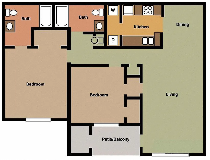 Floor plan 2 Bed - 2 Bath ( Available with Cathedral Ceilings