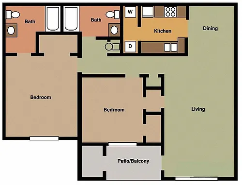 Floor plan 2 Bed - 2 Bath ( Available with Cathedral Ceilings