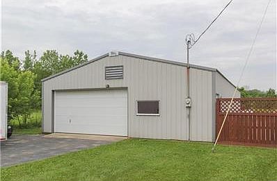 Finished Outbuilding is Heated, Insulated w/Electric & Cement Floor.  It also has Overhead door, a paint booth and Plenty of storage