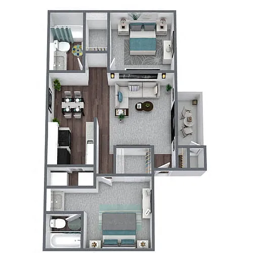 Floor plan B1: 2 Bed 2 Bath