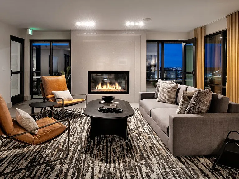 Rooftop resident lounge with fireplace